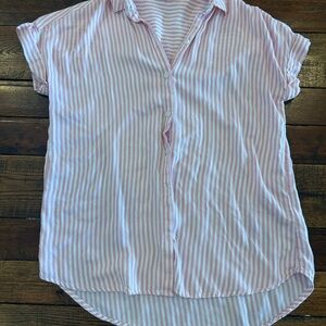 beachlunchlounge Pink and White Striped Button Down Shirt